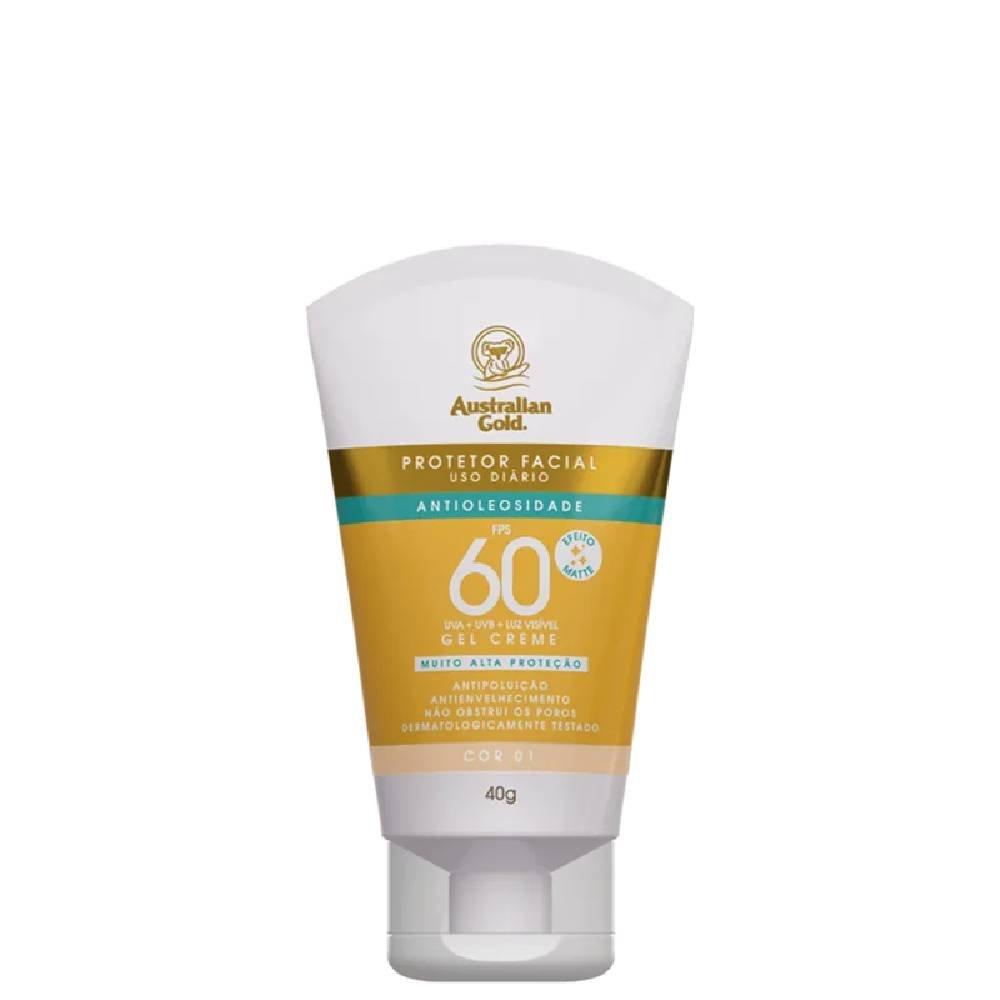 Protetor Solar Facial Australian Gold Gel Creme Cor 01 Fps 60 40g - 1