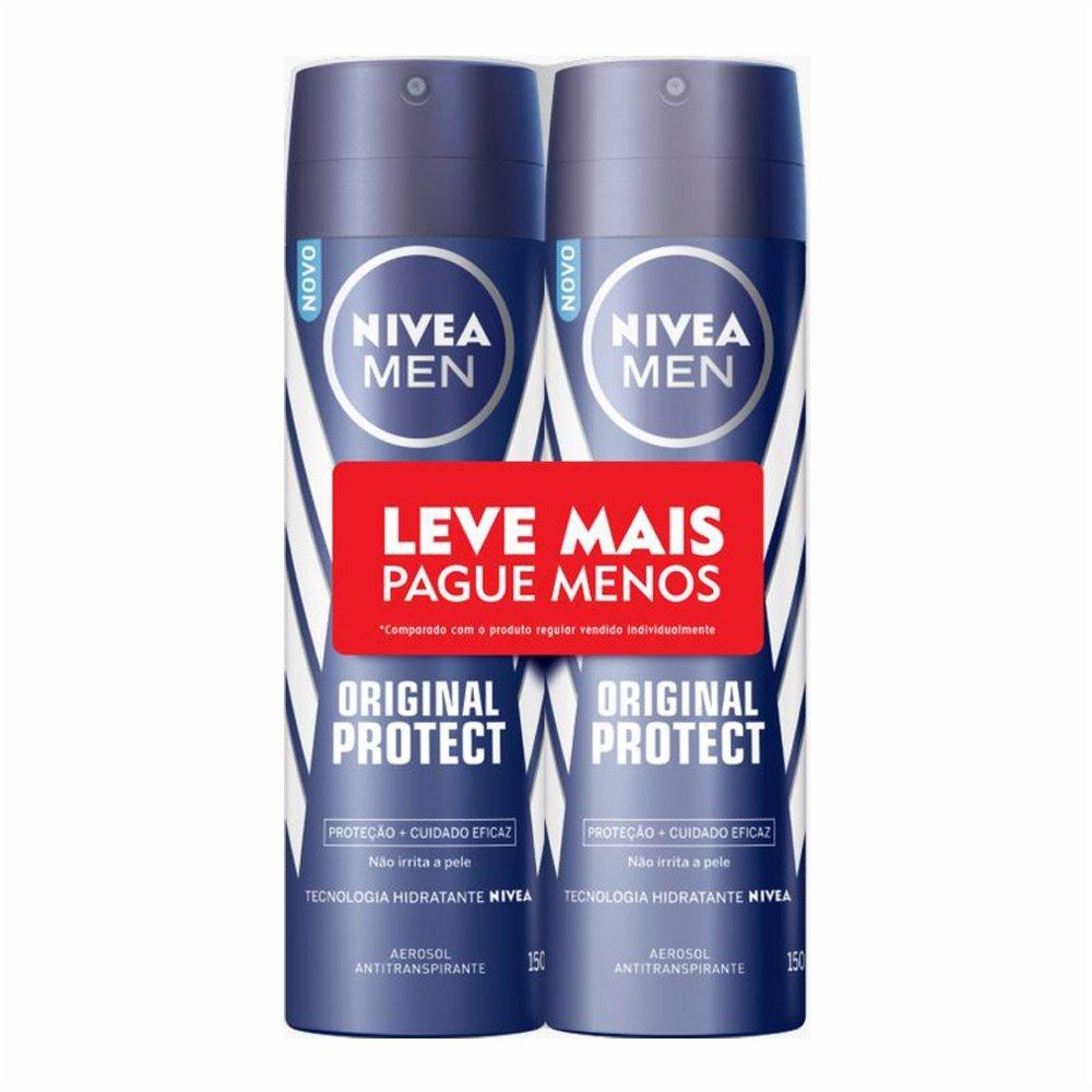 Kit Desodorante Aerosol Nivea Men Original Protect Leve Mais Pague Menos 2 Unidades 150ml Cada - 1