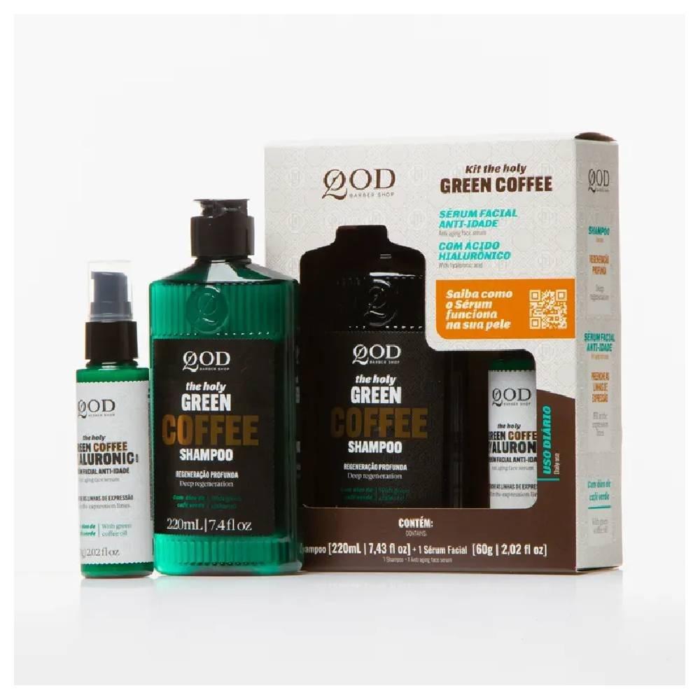 Kit Qod Café Verde Shampoo 220ml + Serum Facial C/ Ácido Hialurônico 60g - 2