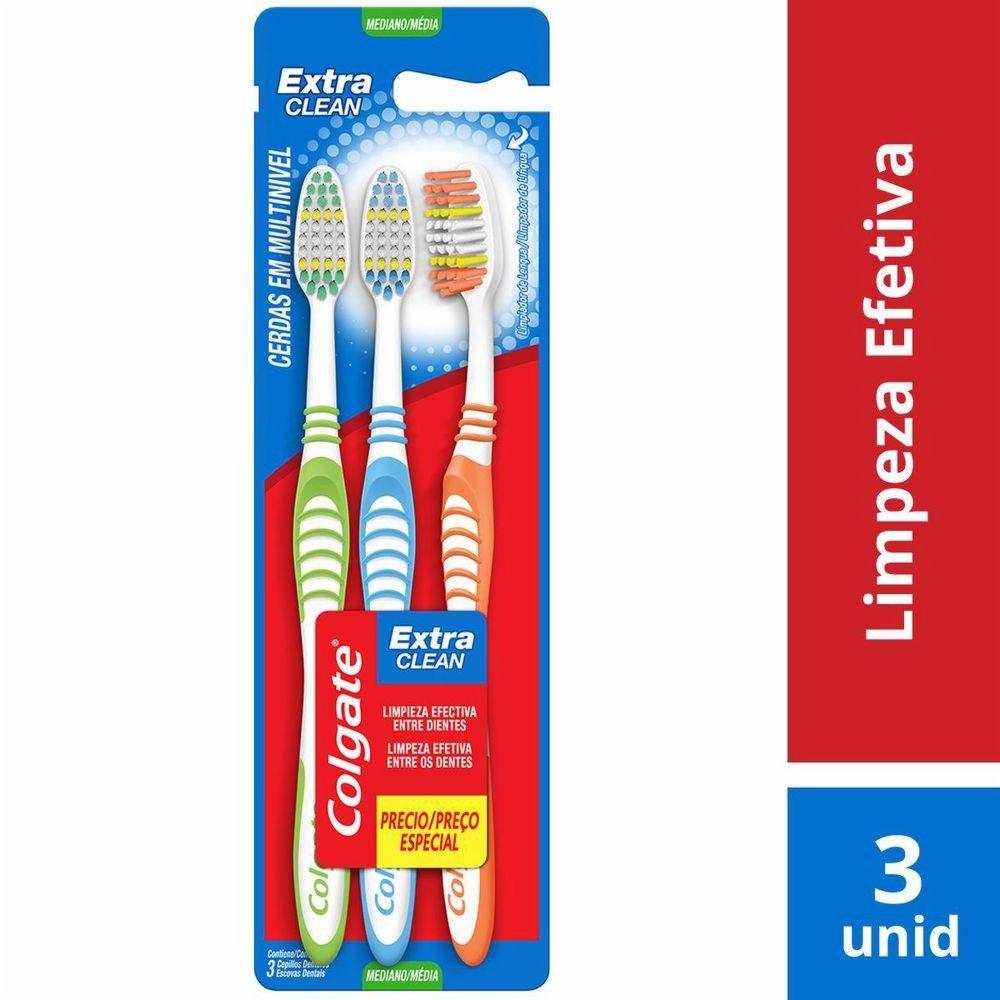 Kit Escova Dental Média Colgate Extra Clean - 3 Unidades - 1