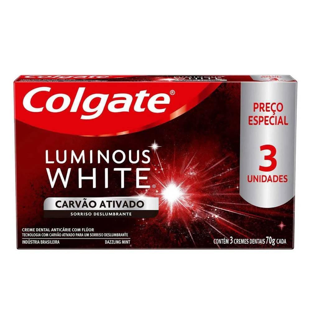 Kit Creme Dental Colgate Luminous White Carvão Ativado 70g Com 3 Unidades - 1
