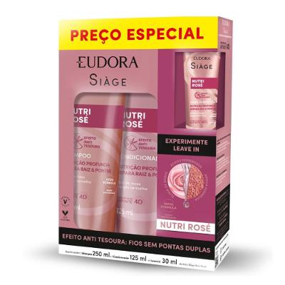 Kit Eudora Siàge Nutri Rose Shampoo 250ml + Condicionador 125ml + Leave In 30ml