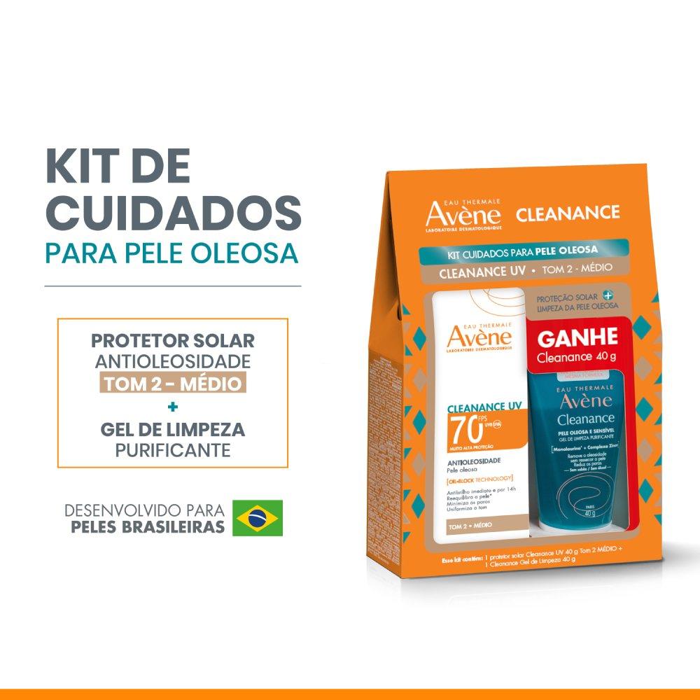 Kit Avène Cleanance Protetor Solar Antioleosidade Fps70 Tom Médio 40g + Gel De Limpeza 40g - 2