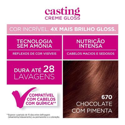 Tinta De Cabelo Casting Creme Gloss De L’oréal Paris 670 Chocolate Com Pimenta 246g