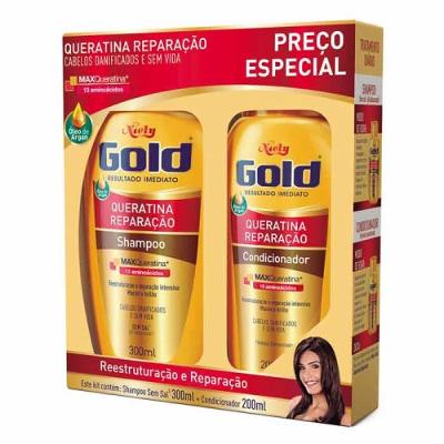Kit Niely Gold Queratina Reparação Shampoo 300ml + Condicionador 200ml