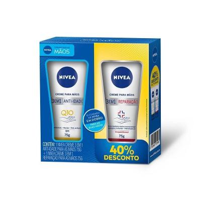 Kit Creme Para Mãos Nivea Q10 75g + Nivea Reparação 75g Com 40% De Desconto