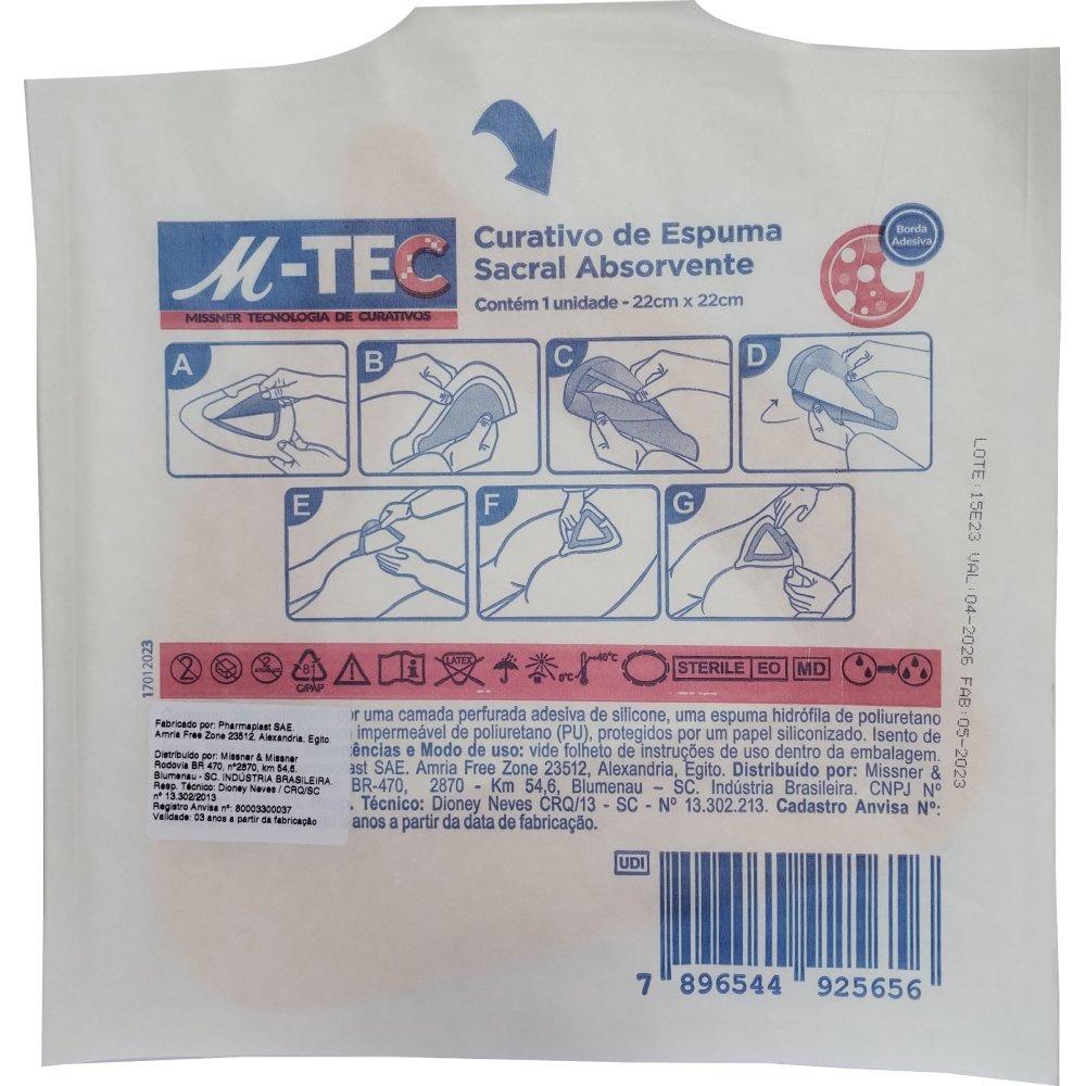 Curativo Espuma Absorvente Silicone Sacral Com Borda M-tec Missner 22cm X 22cm - 1