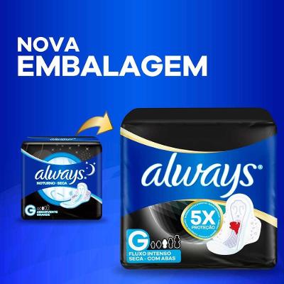 Absorvente Always Noturno Tamanho G Seca Com Abas Pacote 32 Unidades