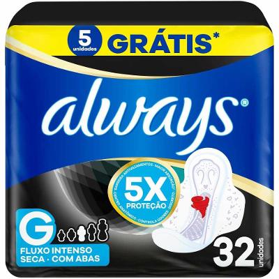 Absorvente Always Noturno Tamanho G Seca Com Abas Pacote 32 Unidades