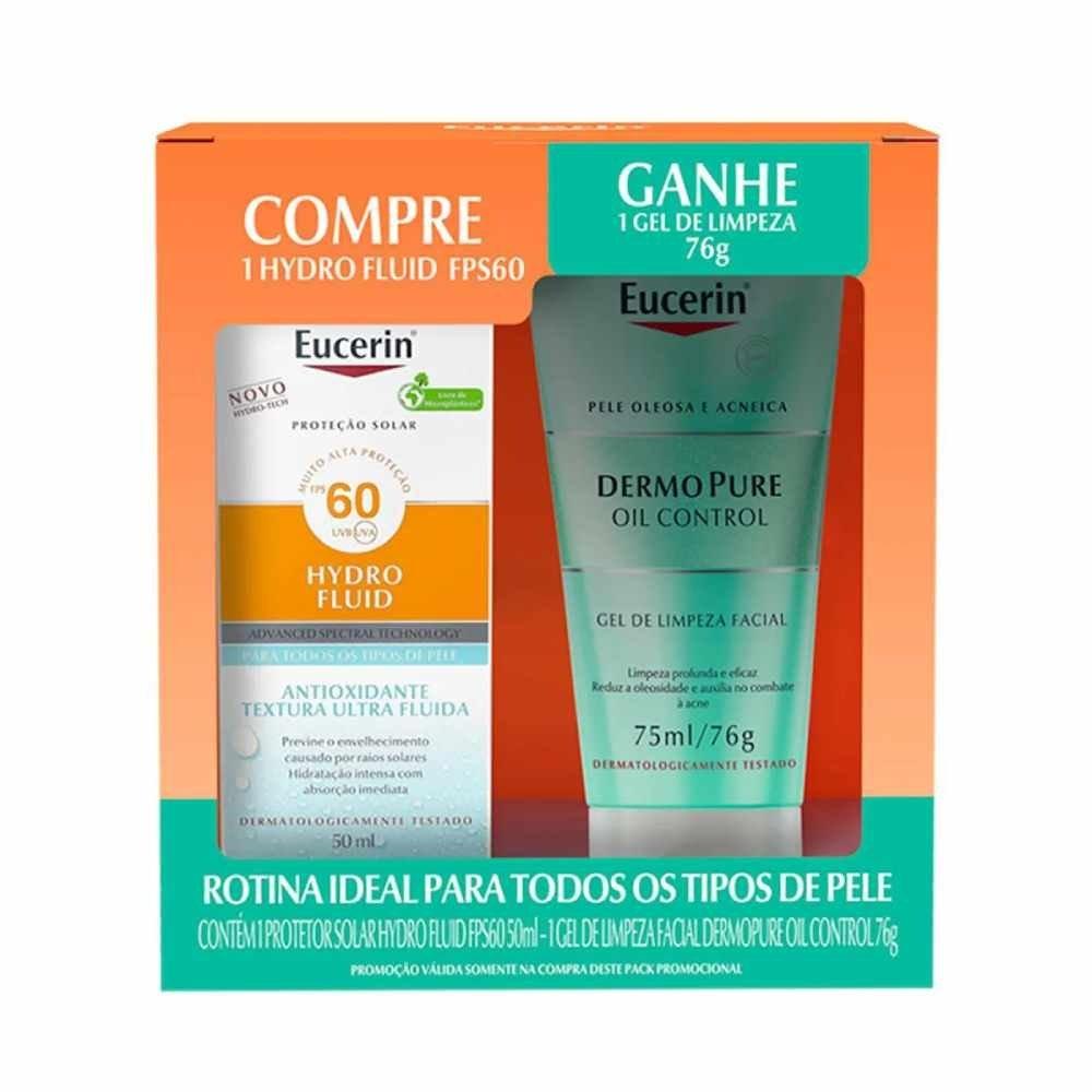 Kit Eucerin Protetor Solar Facial Hydro Fluid Fps60 52g + Gel De Limpeza Dermopure 75ml - 1