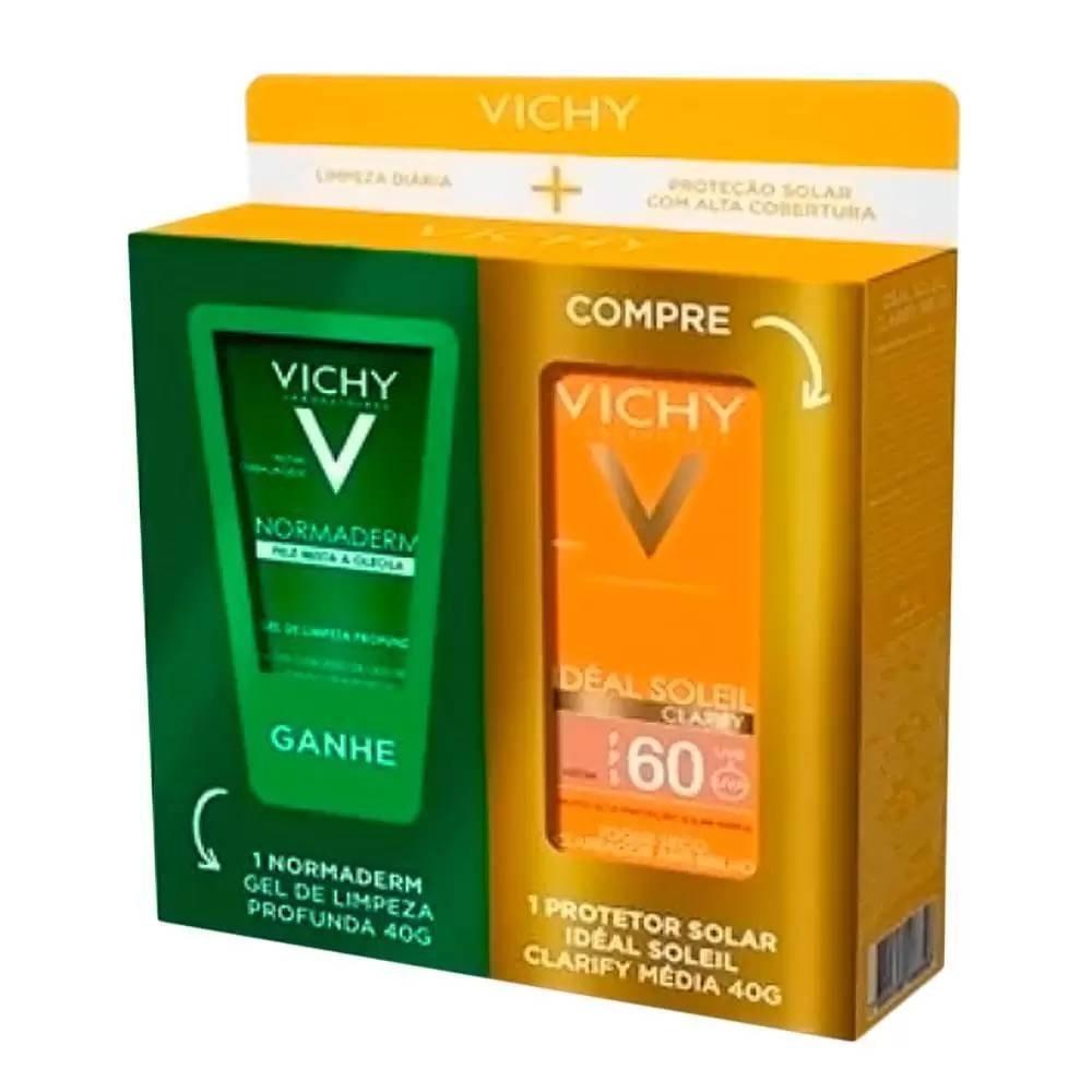 Kit Protetor Solar Vichy Ideal Soleil Clarify Média Fps60 40g Ganhe Gel De Limpeza Normaderm 40g - 1
