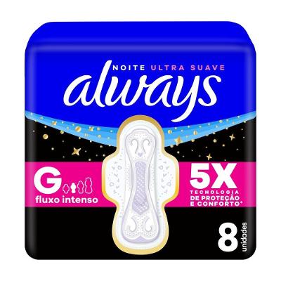 Absorvente Always Noite Ultra Suave Com Abas Fluxo Intenso 8 Unidades