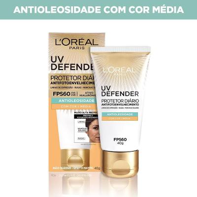 Protetor Solar Facial L’oréal Uv Defender Antioleosidade Cor Média Fps 60 40g