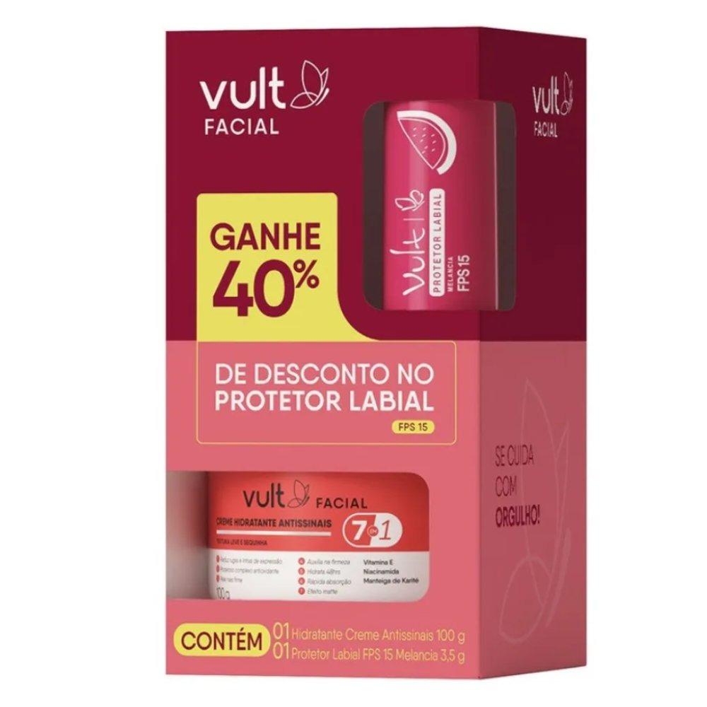 Kit Vult Facial Hidratante Antissinais 100g + Protetor Labial Melancia Fps15 3,5g - 1
