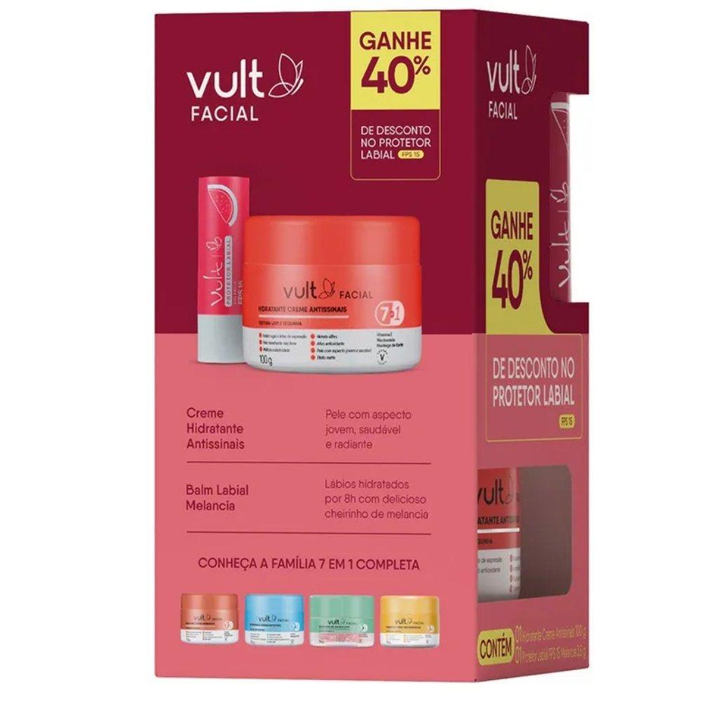 Kit Vult Facial Hidratante Antissinais 100g + Protetor Labial Melancia Fps15 3,5g - 2