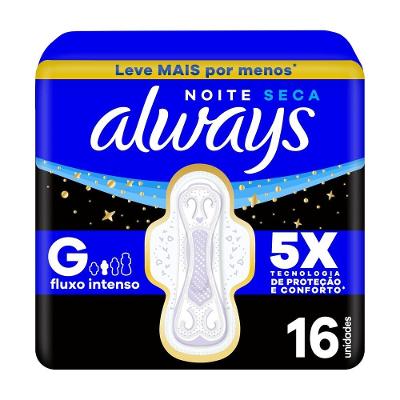 Absorvente Always Noite Seca Com Abas Fluxo Intenso 16 Unidades