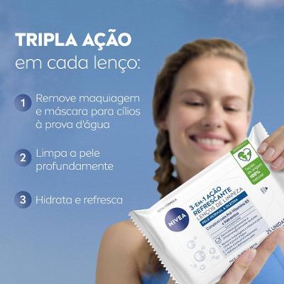 Lenços De Limpeza Demaquilantes Nivea 3 Em 1 Ação Refrescante 25 Unidades