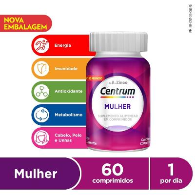 Centrum Mulher Multivitamínico De A A Zinco Com Vitaminas E Minerais 60 Comprimidos