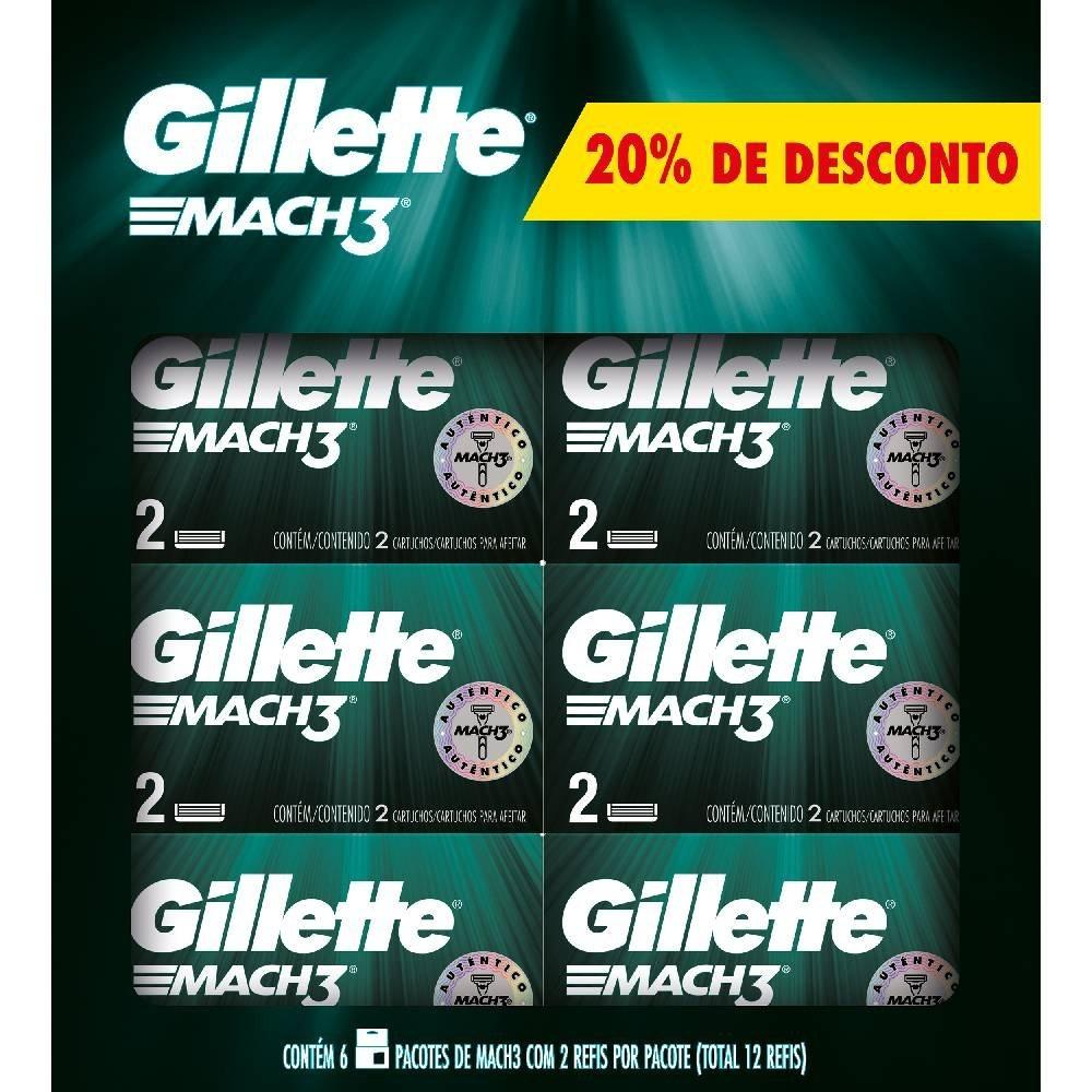 Kit Aparelho De Barbear Gillette Mach3 6 Cargas Com 2 Unidades Cada - 1