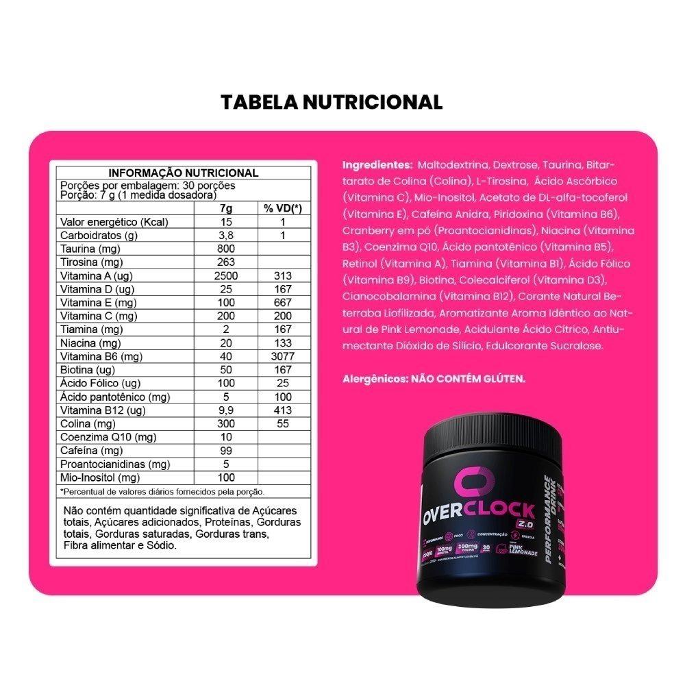 Suplemento Alimentar Overclock 2.0 Pink Lemonade 30 Doses 210g - 3