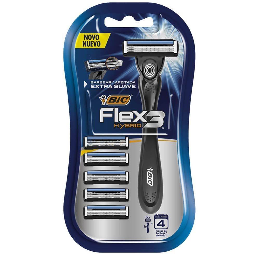 Aparelho De Barbear Bic Flex 3 Hybrid Sensitive Com 5 Recargas - 1
