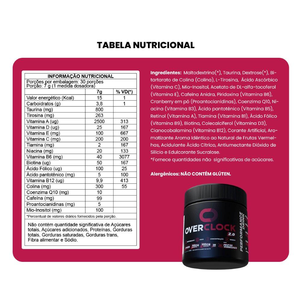 Suplemento Alimentar Overclock 2.0 Frutas Vermelhas 30 Doses 210g - 3