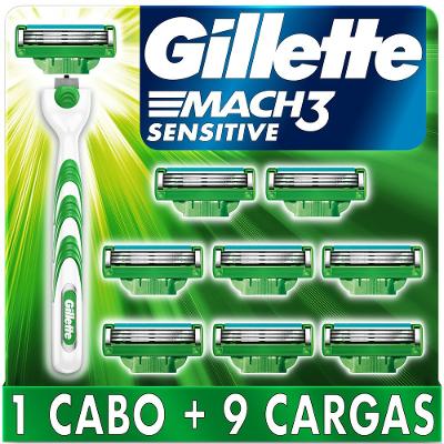 Kit Aparelho De Barbear Gillette Mach3 Sensitive + 9 Cargas