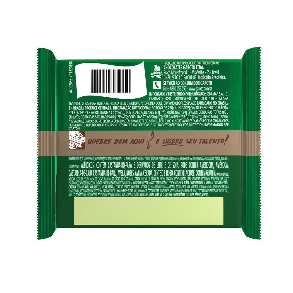 Chocolate Garoto Talento Ao Leite Com Castanhas-do-pará 25g - 2