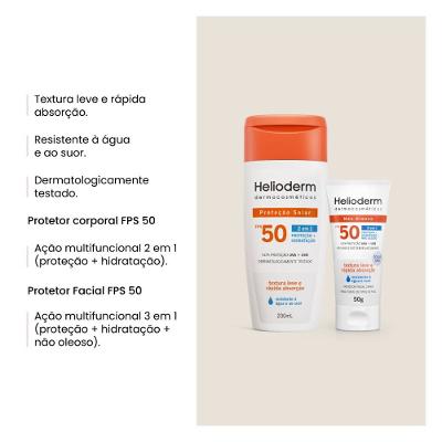 Kit Helioderm Protetor Solar Corporal Fps50 200ml + Protetor Solar Facial Fps 50 50g
