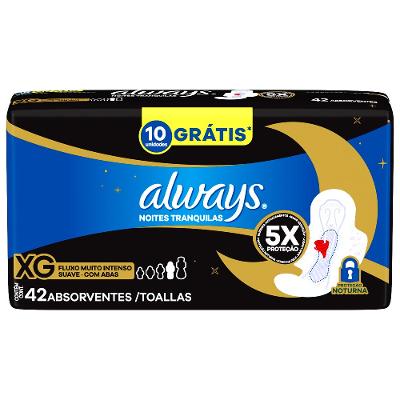 Absorvente Always Noite Ultra Suave Com Abas Fluxo Muito Intenso, 42 Unidades