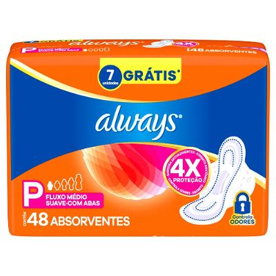 Absorvente Always Super Proteção Tamanho P Com Abas 48 Unidades