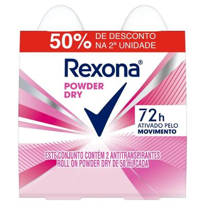 Kit Desodorante Roll-on Rexona Powder Dry 2 Unidades 50ml Cada