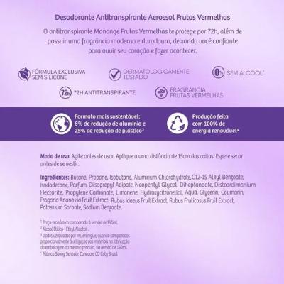 Desodorante Aerossol Antitranspirante Monange Frutas Vermelhas 200ml