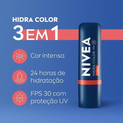 Hidratante Labial Nivea Hidra Color Coral Fps30 4,8g
