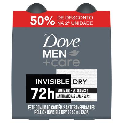 Kit Desodorante Roll-on Dove Men+care Invisible Dry 2 Unidades 50ml Cada