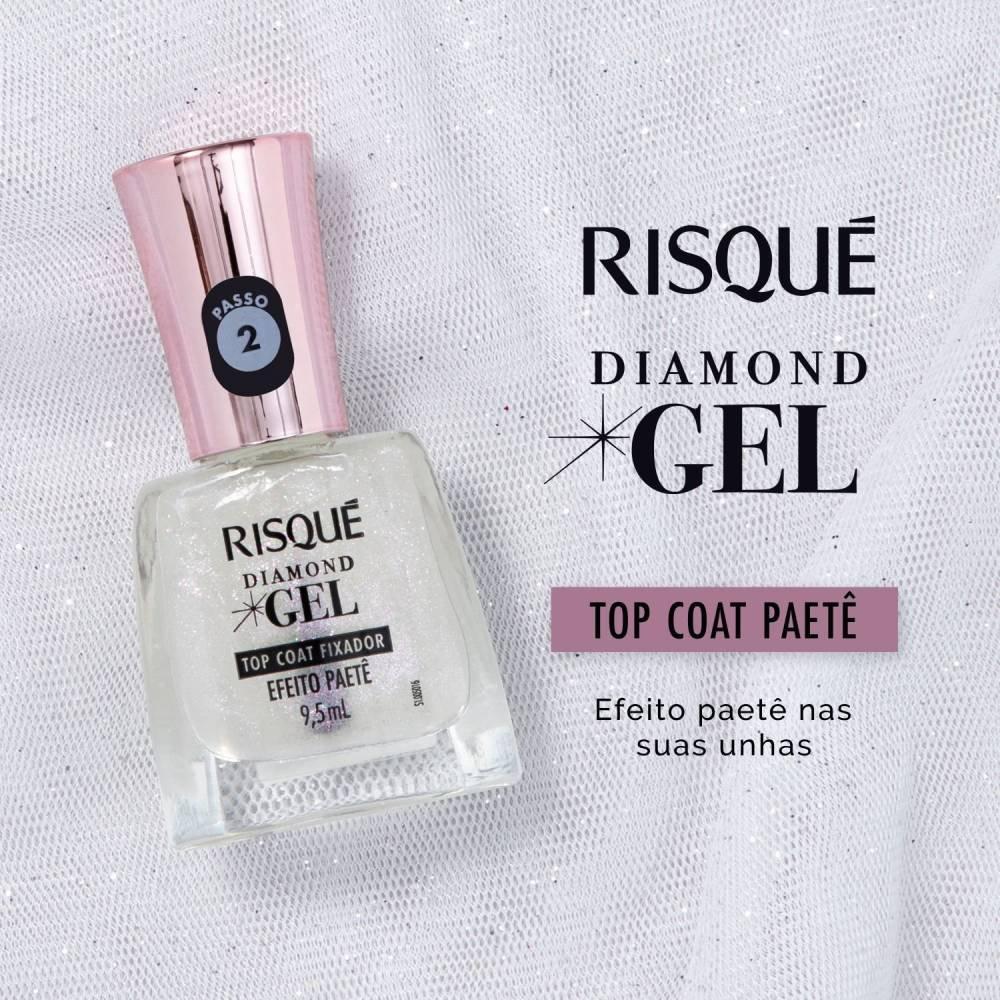 Top Coat Fixador De Esmalte Risqué Diamond Gel Efeito Paetê 9,5ml - 2
