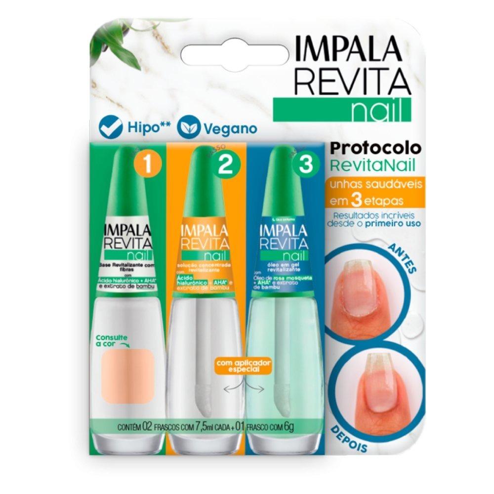Kit Impala Revitanail Base Coral Light 7,5ml + Solução Concentrada 7,5ml + Óleo Em Gel 6g - 1