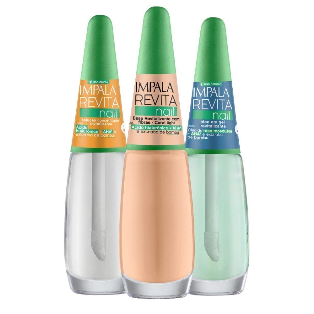Kit Impala Revitanail Base Coral Light 7,5ml + Solução Concentrada 7,5ml + Óleo Em Gel 6g - 2