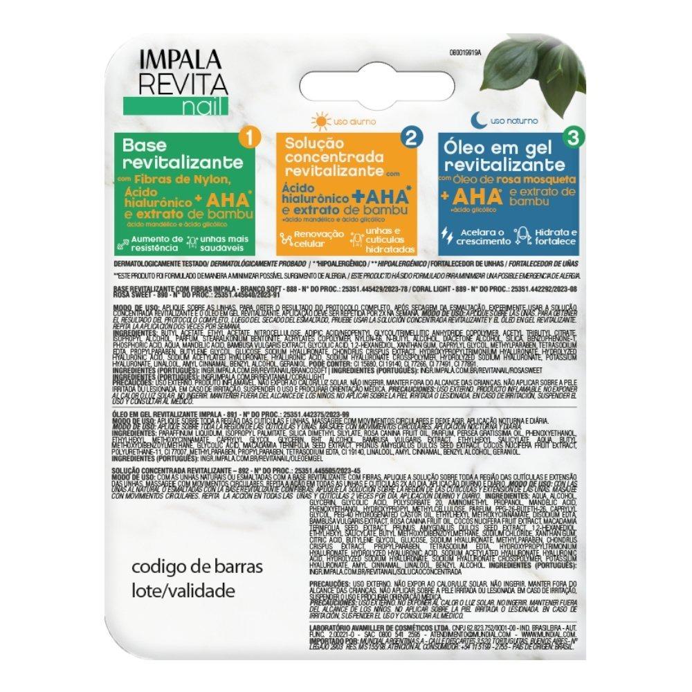 Kit Impala Revitanail Base Coral Light 7,5ml + Solução Concentrada 7,5ml + Óleo Em Gel 6g - 3