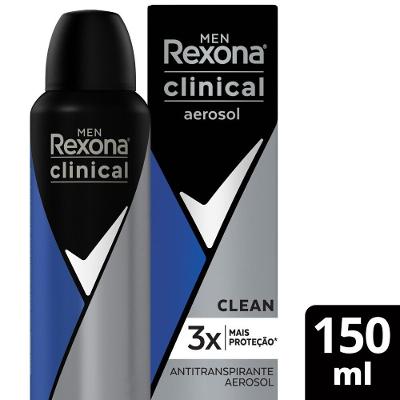 Desodorante Antitranspirante Aerosol Rexona Men Clinical Clean 96h 150ml