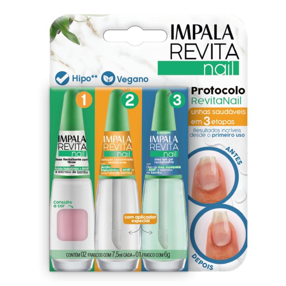 Kit Impala Revitanail Base Rosa Sweet 7,5ml + Solução Concentrada 7,5ml + Óleo Em Gel 6g - 1