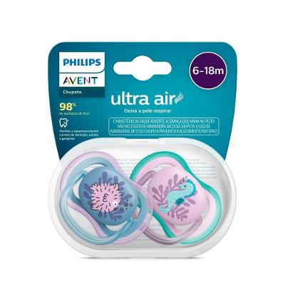 Chupeta Avent Ultra Air Azul E Rosa 6-18m 2 Unidades