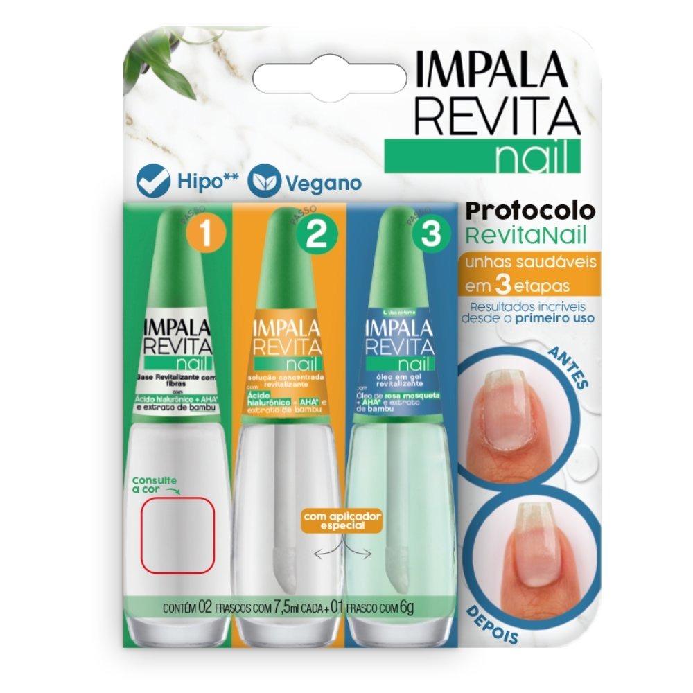 Kit Impala Revitanail Base Branco Soft 7,5ml + Solução Concentrada 7,5ml + Óleo Em Gel 6g - 1