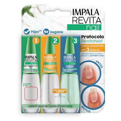 Kit Impala Revitanail Base Branco Soft 7,5ml + Solução Concentrada 7,5ml + Óleo Em Gel 6g