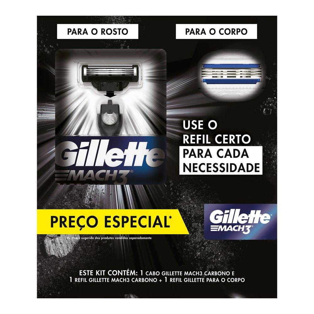 Kit Aparelho De Barbear Gillette Mach3 Carbono + Carga Mach3 Corpo - 1
