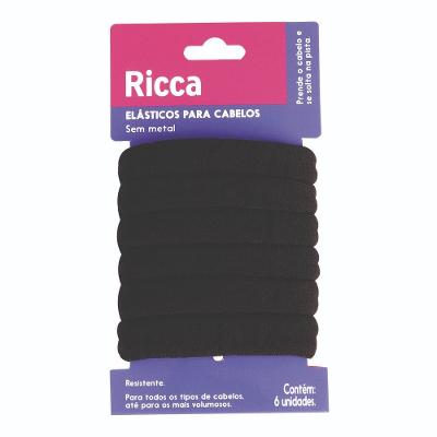 Elástico Para Cabelo Ricca Preto 6 Unidades