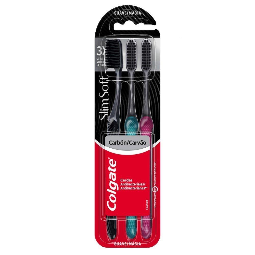 Kit Escova Dental Macia Colgate Slim Soft Carvão - 3 Unidades - 1