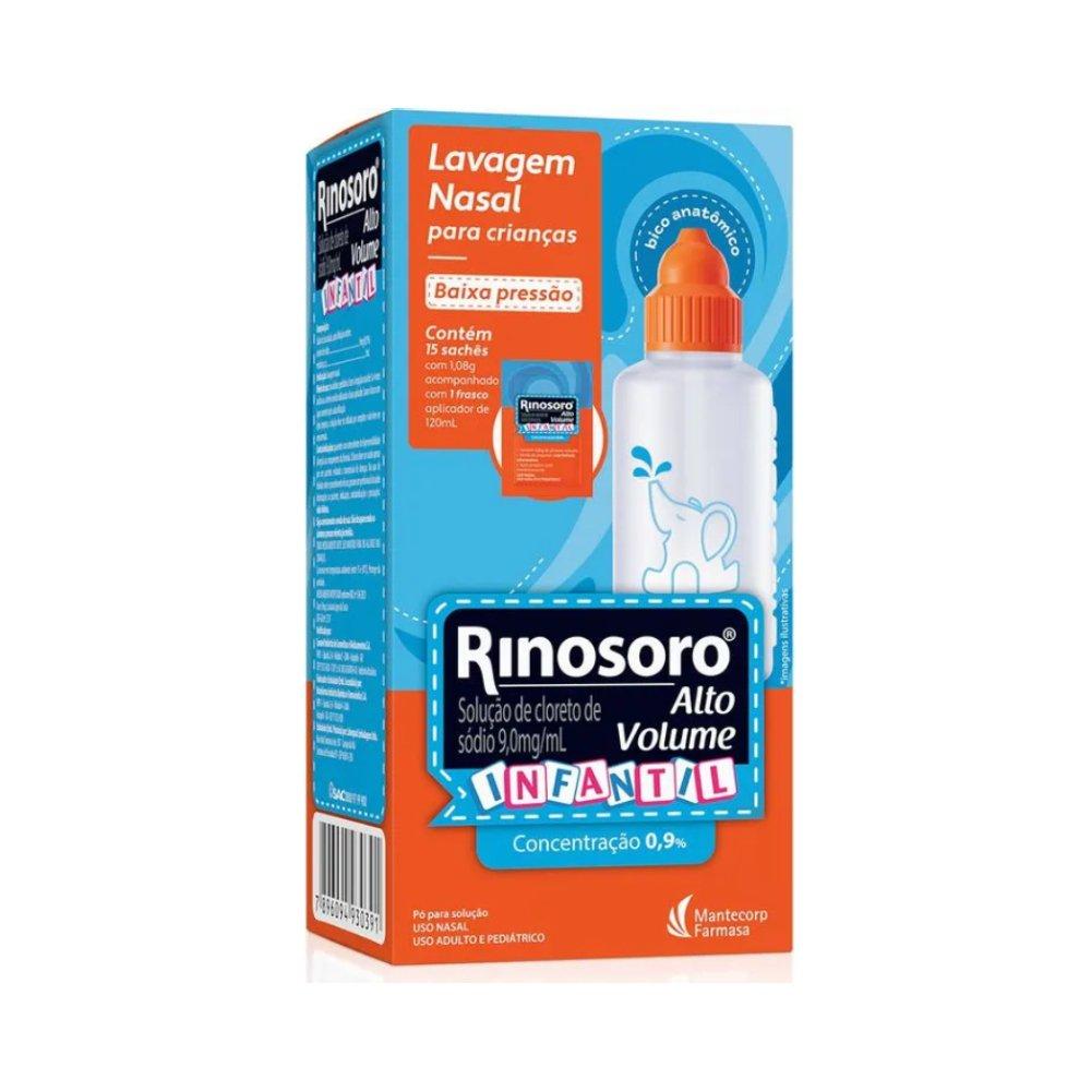 Rinosoro Alto Volume 0,9% Infantil Lavagem Nasal 15 Envelopes + Frasco 120 Ml - 1