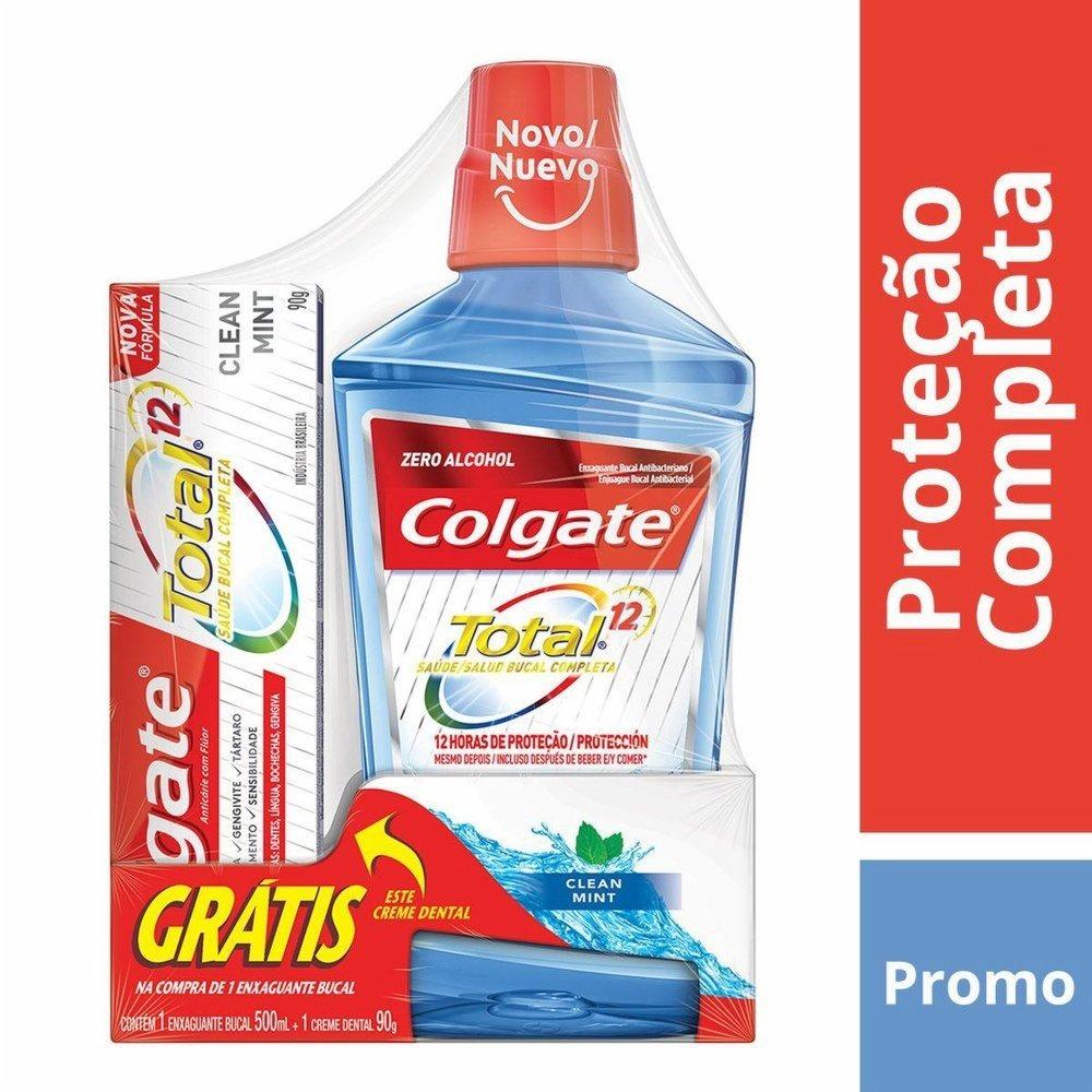 Enxaguante Bucal Colgate Total 12 Clean Mint 500ml Promo Grátis Creme Dental Colgate Total 12 90g - 2