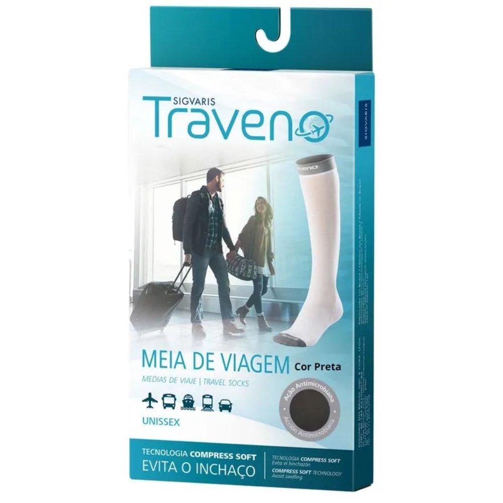 Meia Compressão 170 Traveno Panturrilha Unisex Ponteira Fechada Grande Preta - 1